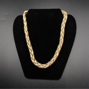Mesh Chain Satin Braid Gold Tone Necklace